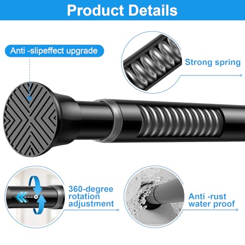MEXAU 1 Pack Spring Tension Curtain Rods 31-62 In Black Shower Curtain Rod | Adjustable Spring Tension Rods No Drilling for Window Closet Kitchen Wardrobe Bathroom, Non Slip Tension Rods ,7/8" Diameter - color: Black-1P, size: 31-62 inch