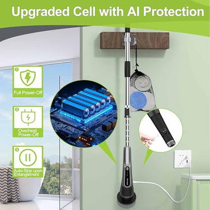 Dreazu Pro Electric Spin Scrubber, 10-in-1 Shower Scrubber & Retractable Long Handle, 44 lbs High-Torque & Variable Speed Shower Cleaning Brush for Bathroom,Toilet, Bathtub, Kitchen, Tile Floors, Car - color: Metalgray
