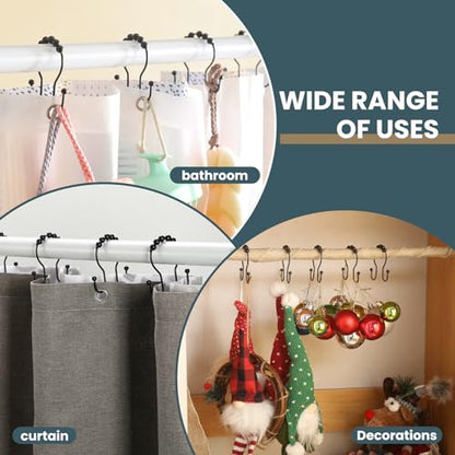 Shower Curtain Hooks, OEH Shower Curtain Rings, Black Shower Curtain Hooks Rust Proof, Smooth Gliding Metal Shower Curtain Rings Rust Proof, Double Shower Rings for Curtain, 12 Pcs, Black - color: Black, size: Classic Double Hooks