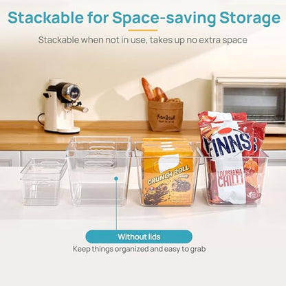 Vtopmart 8 Pack Clear Storage Bins Set for Pantry Organizer | 4 Large and 4 Small Plastic Pantry Storage Bins with Handle, Storage Containers for Pantry, Kitchen, Fridge, Cabinet - size: Set B