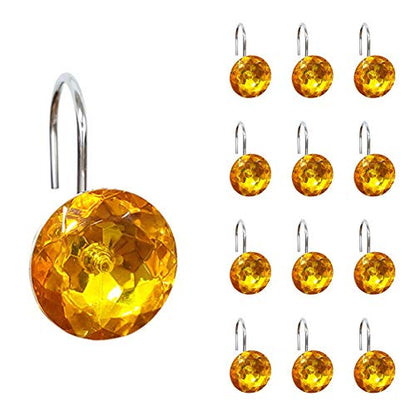 12 Pcs Bling Rhinestones Shower Curtain Hooks Bathroom Rolling Hooks - color: Gold Yellow