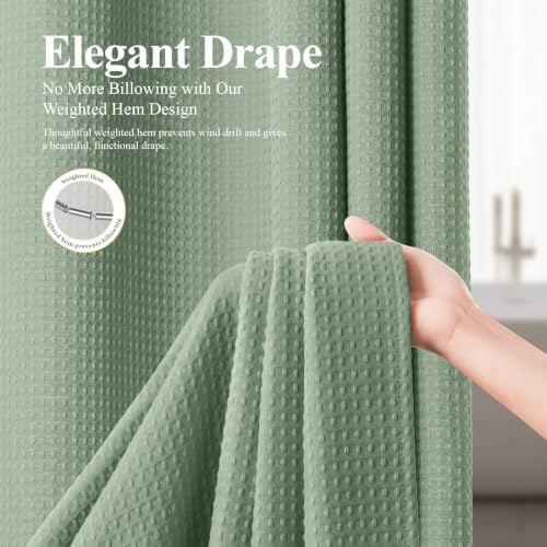 Extra Long Waffle Shower Curtain Set with Liner 72x84 Sage Green | 84 Inch Long, Waterproof Clear PEVA Liner, 256GSM Heavy Duty Fabric, Tall Hotel Luxury Shower Curtains for Bathroom, 12 Hooks - color: A Sage Green, size: 72"W x 84"L (Pack of 1)