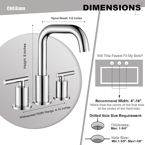 ChiLDano Bathroom Faucet 3 Hole, 2 Handle Chrome Bathroom Sink Faucet | Chrome 3 Hole Sink Faucet with Sink Drain and Water Faucet Supply Hose, Polished Silver Bathroom Water Faucets CH3166CP - color: Chrome