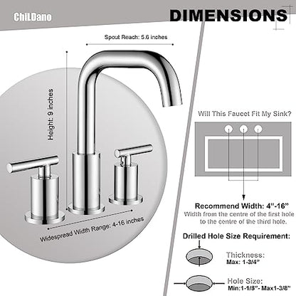 ChiLDano Bathroom Faucet 3 Hole, 2 Handle Chrome Bathroom Sink Faucet | Chrome 3 Hole Sink Faucet with Sink Drain and Water Faucet Supply Hose, Polished Silver Bathroom Water Faucets CH3166CP - color: Chrome