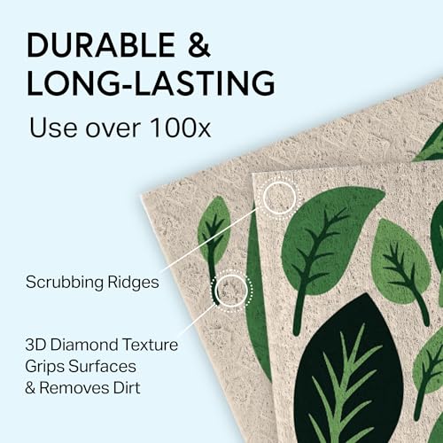 Swedish Wholesale Dishcloths Reusable 8" x 7" Sponge Cloths, Bulk 10 Pack of High Absorbent Cellulose Dish & Kitchen Cleaning Hand Towels, Wring to Dry & Machine Wash, Odor Resistant, Leaves - color: Leaves