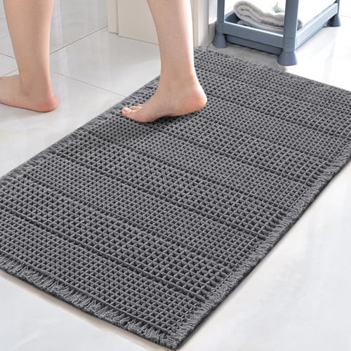 H.VERSAILTEX Upgraded Waffle Bath Mat Super Absorbent Non Slip Bath Rugs for Beside Tub, 20" x 32", Grey - color: Grey, size: 20" x 32"