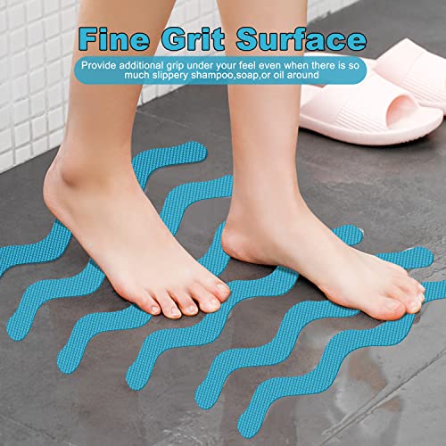 Bathroom Tub Anti-Slip Stickers 24 Pack Safety Tub Strip Decals with Premium Scraper for Tub Shower Stair Ladder Boat (Blue)