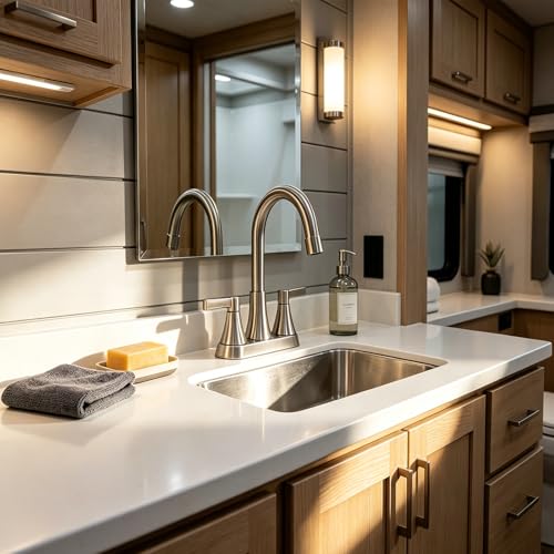 Brushed Nickel Bathroom Faucet 3 Hole, VAPSINT 4 Inch Centerset Bathroom Faucet, 2 Handle Stainless Steel Vanity Faucet for Vanity Lavatory RV with Pop-up Drain and 2 Supply Hoses - color: Brushed Nickel