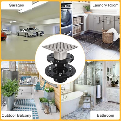 4 Inch Square Shower Drain, Brushed Nickel | ABS Flange & Hair Strainer, SUS 304 Stainless Steel, Removable Grid Cover, Anti-Clog - color: Brushed Nickel