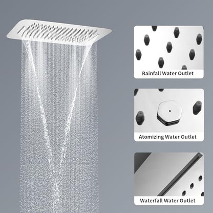 16 X 24 inch Shower Faucet Set Complete Multifunctional Shower System With 3 Function Ceiling Rainfall Shower Head Thermostatic Mixer Valve Shower Body Jet And High Pressure Handheld, Chrome - color: Chrome