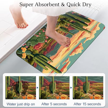Cactus Bath Mat, Green Desert Succulent Botanical Bathroom Rugs, Absorbent Bath Rug Floor Rug Carpet for Bathroom Bathtub Bedroom Living Room, 17 x 29.5 Inches - color: Cactus Green Desert Succulent Botanical