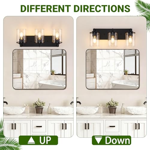 3-Light Bathroom Light Fixtures, Matte Black Bathroom Vanity Lighting Over Mirror with Clear Glass Shades, Modern Vanity Lights for Bath Wall Sconces Lamp for Powder Room, Bedroom, Hallway - size: 3-Light