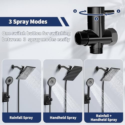 Airlex Shower Head Rain Shower Head with Handheld Spary, High Pressure Rainfall Showerhead and 4 Modes Handheld Shower Heads Built-in Power Wash with 71 Inch Stainless Steel Hose, 10'' Matte Black - color: Matte Black, size: 10 Inch