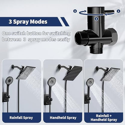 Airlex Shower Head Rain Shower Head with Handheld Spary, High Pressure Rainfall Showerhead and 4 Modes Handheld Shower Heads Built-in Power Wash with 71 Inch Stainless Steel Hose, 10'' Matte Black - color: Matte Black, size: 10 Inch