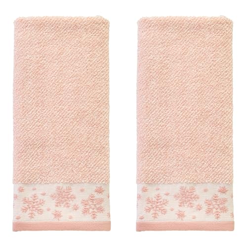 SKL Home Christmas/Winter Heather Snowflake Hand Towel Set-2pc, Blush Pink | 100% Cotton. 500 GSM. Plush & absorbent jacquard. Great for the bathroom, kitchen or bar & gifting. - color: Heather Snowflake (Blush), style: Hand Towel Set