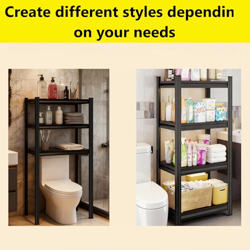 Over The Toilet Storage Shelf, Freestanding Metal Bathroom Shelf Organizer, Waterproof Rustproof Space Saver, Black，54.3''H×15.7''W×11.8''D - size: 54.3''H×15.7''W×11.8''D