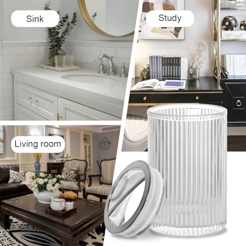 Clear Toothbrush Holders for Bathrooms, 2pcs Glass Toothbrush Holder and 12oz Bathroom Tumbler Cup Set, Silver Tooth Brush and Toothpaste Organizer for Bathroom Vanity Countertop - color: Clear Silver