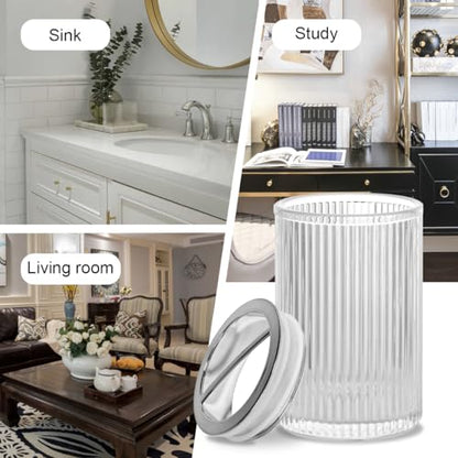 Clear Toothbrush Holders for Bathrooms, 2pcs Glass Toothbrush Holder and 12oz Bathroom Tumbler Cup Set, Silver Tooth Brush and Toothpaste Organizer for Bathroom Vanity Countertop - color: Clear Silver
