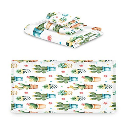ALAZA Towel Bathroom Sets, Colorful Cactus Towels 3-Piece 1 Bath Towel 1 Washcloth 1 Hand Towel, Bath Towel Set of 3 Soft Multifuntion for Home Kitchen Hotel Gym Swim Spa - color: Multi16