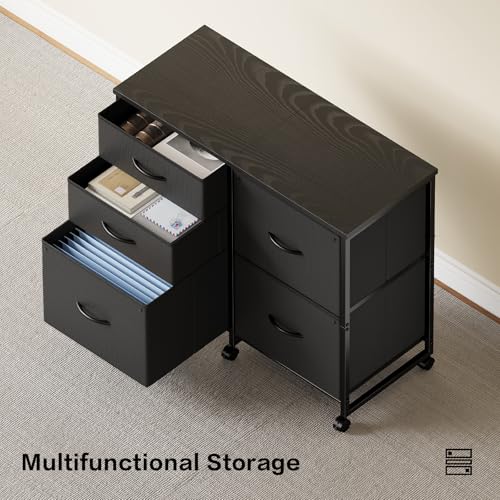 YeTom Lateral File Cabinet with 5 Drawers Rolling Filing Cabinets Under Desk Storage Printer Stand with Wheels,Mobile File Cabinet for Home Office,Black - color: Black