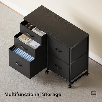 YeTom Lateral File Cabinet with 5 Drawers Rolling Filing Cabinets Under Desk Storage Printer Stand with Wheels,Mobile File Cabinet for Home Office,Black - color: Black