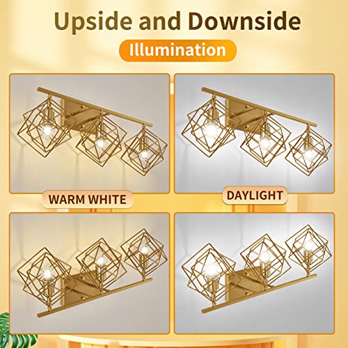 Bathroom Vanity Light with 3 Bulbs Bathroom Light Fixtures Over Mirror with 3 Rotatable Cube Shades Modern Wall Mounted Brushed Brass Gold - color: Brushed Brass, size: 3-Lights ( 28" Width )