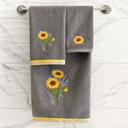 Jubilant 4-Piece Premium Towel Set, Vibrant Floral Applique, Luxurious Turkish Cotton, Soft & Durable, Elegant Bath Ensemble, 2 Bath 2 Hand Towels, Charcoal - color: Charcoal, size: 2 Pcs Bath 2 Pcs Hand Towel
