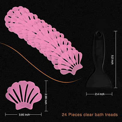 Secopad Non-Slip Bathtub Stickers, 24 PCS Shell Safety Bathroom Tubs Showers Treads Adhesive Decals Scraper (Pink) - color: Pink
