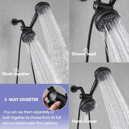 2 Handle Shower Faucet Black 2 in 1 Shower Combo Set with Valve | 9 Modes Hand Shower, 7 Modes Shower Head, Dual Head Work independently /Work Together, Brass Valve, NPT 1/2" US Connection - color: Matte Black, style: Style C