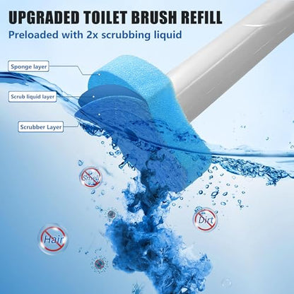 Disposable Toilet Brush and Holder Set with 112 Toilet Bowl Wand Refills | Wall-mounted Toilet Scrubber Kit-16.81" ABS Handle&Holder, 112 Sponge Brush Heads for House, Apartment, RV Bathroom Cleaning - color: 1 Pack White Toilet Brush Set