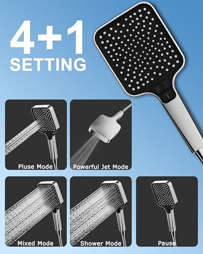 13 Inch Rain Shower Head Extension Arm 19 Inch, Shower Head High Pressure Showerheads, Shower Heads with Handheld Spray Combo Chrome
