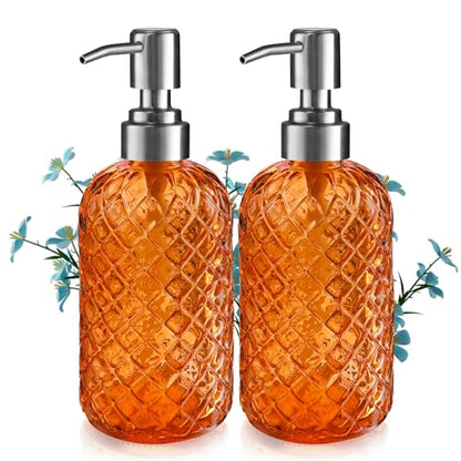 Kaishun Refillable Glass Soap Dispenser (2PC) for Hand Soap & Lotion,Orange - color: Orange (2 Pack)
