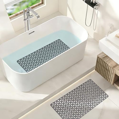 Bathtub Mat Non Slip: 30x17 inch Soft TPE Shower Mat with Suction Cups and Drain Holes, Efficient Drainage Anti Slip Shower Mats for Inside Shower, Easy to Dry&Cut, Machine Washable - color: Grey, size: 30" x 17" (Rectangular)