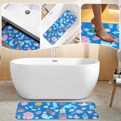Bath Tub Shower Mat Non Slip Kids Bathtub Mat Anti Slip Baby Bath Mat for Tub 40 x 16 Inch Extra Long Toddler Bath Mat with Suction Cups and Drain Holes for Bathroom Floor,Machine Washable,Octopus - color: Octopus
