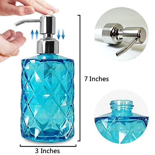JASAI 12 Oz Diamond Design Soap Dispenser with Rust Proof Soap Pump | Kitchen Soap Dispenser for Bathroom, Hand Soap, Dish Soap (Clear Blue). - color: Blue