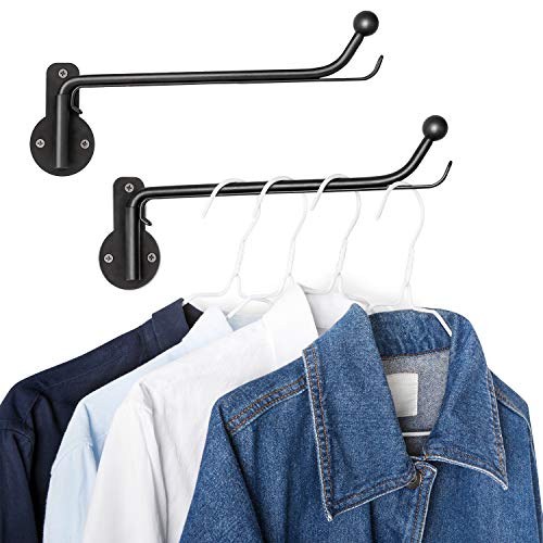 Mkono Wall Mounted Drying Rack Laundry Hook with Swing Arm Valet Rod 2 Pack | Black, Laundry Room Organization, Space Saving, Foldable, Easy Install, Wall Clothes Hanger, Closet Bathroom Bedroom Organize - color: Black