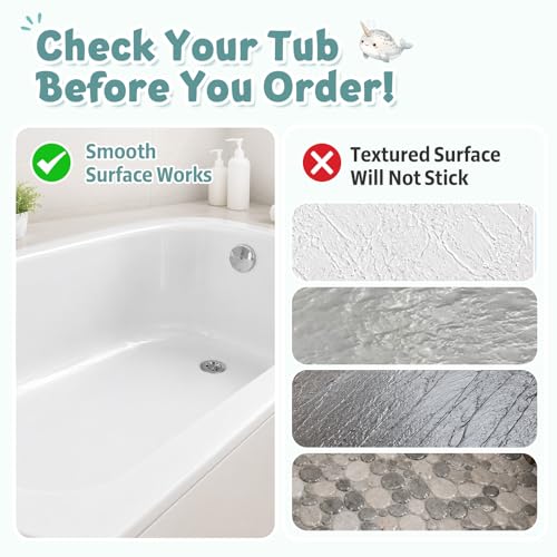 Baby Bath Mat for Tub Non Slip Kids, BPA Free Extra Long Bathtub Mat 40x16 with Drain Holes and 200 Suction Cups, Non Toxic Machine Washable Toddler Bath Mat, Eco-Friendly Certified - color: X-narwhal