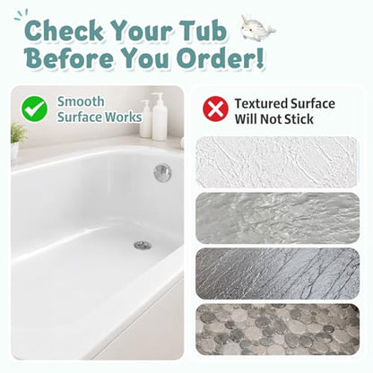 Baby Bath Mat for Tub Non Slip Kids, BPA Free Extra Long Bathtub Mat 40x16 with Drain Holes and 200 Suction Cups, Non Toxic Machine Washable Toddler Bath Mat, Eco-Friendly Certified - color: X-narwhal