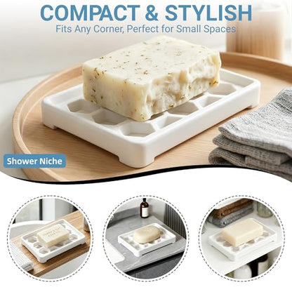 Honeycomb Silicone Soap Dish, Self Draining Soap Holder with Raised Grid Design, Non Slip Soap Saver Tray, Quick Dry Soap Dish for Bathroom Kitchen Sink Shower, White & White - color: White