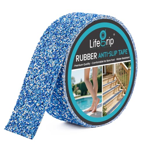 LifeGrip Rubber Anti Slip Tape, 2" x38' Waterproof Grip Tape for Pool, Blue | Non Slip Safety Tape for Stairs, Outdoor, Showers, Swimming Pools, Wooden Stairs, Textured Comfortable for Bare Foot - color: BlueWhite, size: 2" X 38'