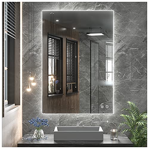 36 x 28 LED Backlit Bathroom Vanity Mirror with Light,3Color White/Warm/Natural,Anti-Fog Lighted Mirror,Dimmable,Wall Mounted - color: Backlit-3 Color, size: 36"L x 28"W