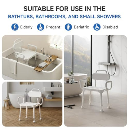 Loyoda Shower Chair for Inside Shower with Back & Arms, Ideal for Seniors | Height Adjustable Shower seat for Disabled, 350 lb Capacity, Non-Slip, Rust-Resistant Aluminum Frame - size: Neutral Gray