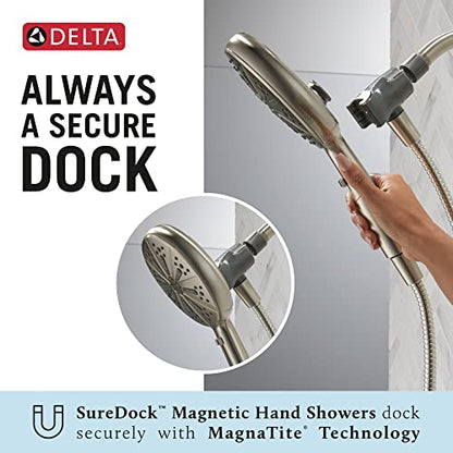 Delta Faucet 6-Spray SureDock Magnetic Shower Head with Handheld Spray, Brushed Nickel Shower Head with Hose, Showerheads & Handheld Showers, Handheld Shower Heads, Hand Shower, Stainless 75613-SN - color: Satin Nickel