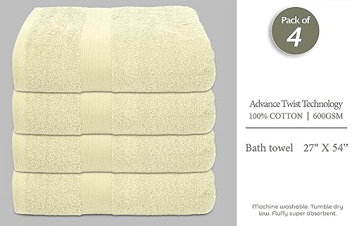 Luxury Bath Towels Set of 4 (27” x 54”) | Towels for Bathroom | Super Soft | Highly Absorbent Towels for Home, Spa, Gym (Cream) - color: Cream