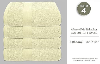 Luxury Bath Towels Set of 4 (27” x 54”) | Towels for Bathroom | Super Soft | Highly Absorbent Towels for Home, Spa, Gym (Cream) - color: Cream