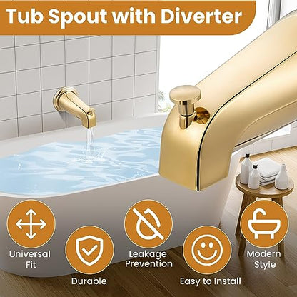Dreyoo Tub Spout, Tub Faucet for Bathtub (Polished Brass,Simple) | Bathroom Bathtub Faucet with Adapters, Hex Wrench, Universal Faucet for Bathtub Fits 1/2" Copper Pipe, 1/2" IPS and 3/6" IPS - color: Polished Brass, style: Simple