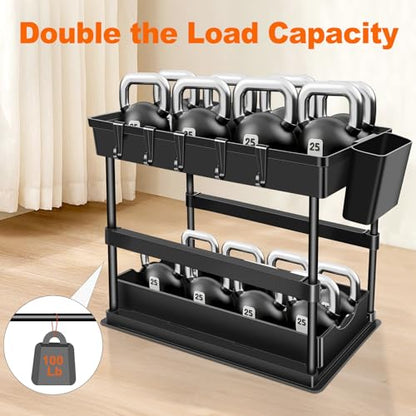 JPart Under Sink Organizer, Kitchen Organizers and Storage, 2-Tier Bathroom Cabinet Organizer with Sliding Drawers, Thickened Construction with Hooks Hanging Cup for Kitchen & Bathroom, 2 Pack