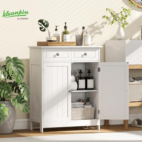 kleankin Freestanding Bathroom Floor Cabinet with 2 Doors 2 Drawers White | Wooden Bathroom Cabinet, Adjustable Shelf - color: White