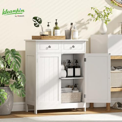 kleankin Freestanding Bathroom Floor Cabinet with 2 Doors 2 Drawers White | Wooden Bathroom Cabinet, Adjustable Shelf - color: White
