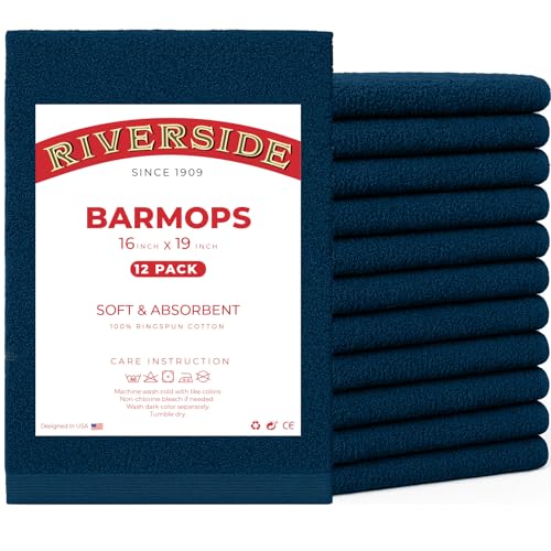 RIVERSIDE Bar Mop Towels Pack of 12, 16x19 Inches, 100% Ring Spun Cotton Terry Cloth Kitchen Towel, Highly Absorbent & Reusable Multipurpose Cleaning Rags for Bathroom, Hotel, Restaurant, Blue Opal - color: Blue Opal, size: Bar Mop (PK 12)